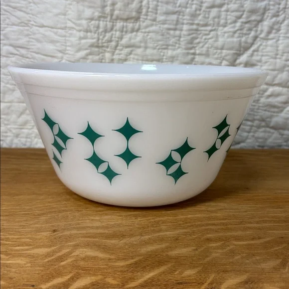 Vintage Federal Glass Mixing Bowl Oven Ware Turquoise Atomic Star MCM 3 QT - Picture 2 of 5